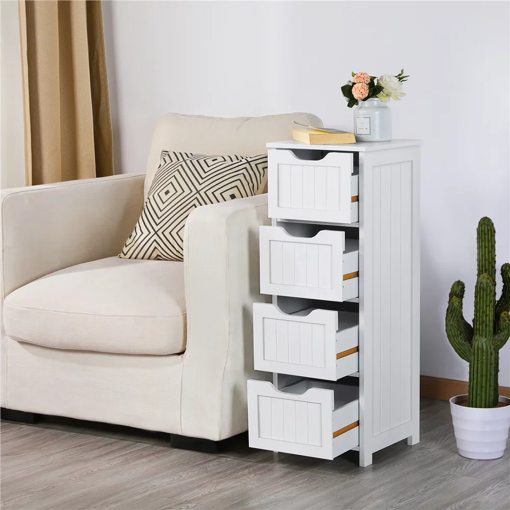 

New Bathroom Cabinets Wooden Storage Cabinet Organizer with 4 Drawers for Bathroom White Bathroom Furniture