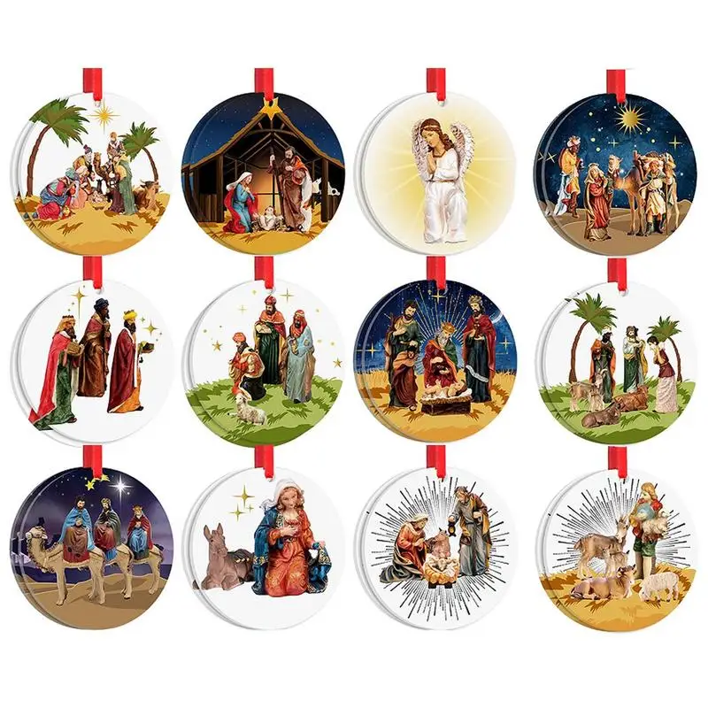 

24 шт. акриловые подвесные декорации, праздничная поставка, подвеска на рождественскую елку для камина, окон, стен, дверей, лестниц, Рождество...