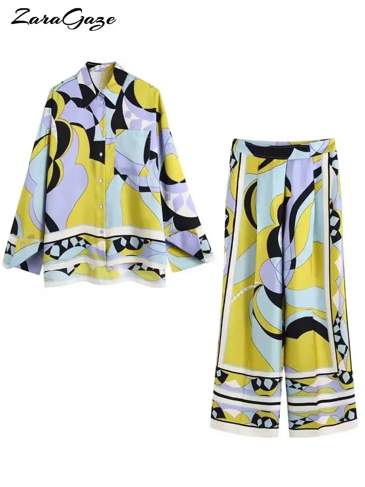 

Женский пижамный комплект из 2 предметов, блузка и штаны с цветочным принтом, одежда для сна на весну и лето, 2023