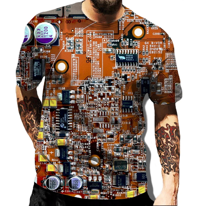 

2022 Summer 3D Printed Short Sleeve T-Shirt Creative Chip Elektronische Men's Casual Fashion Shirt Circuit Board