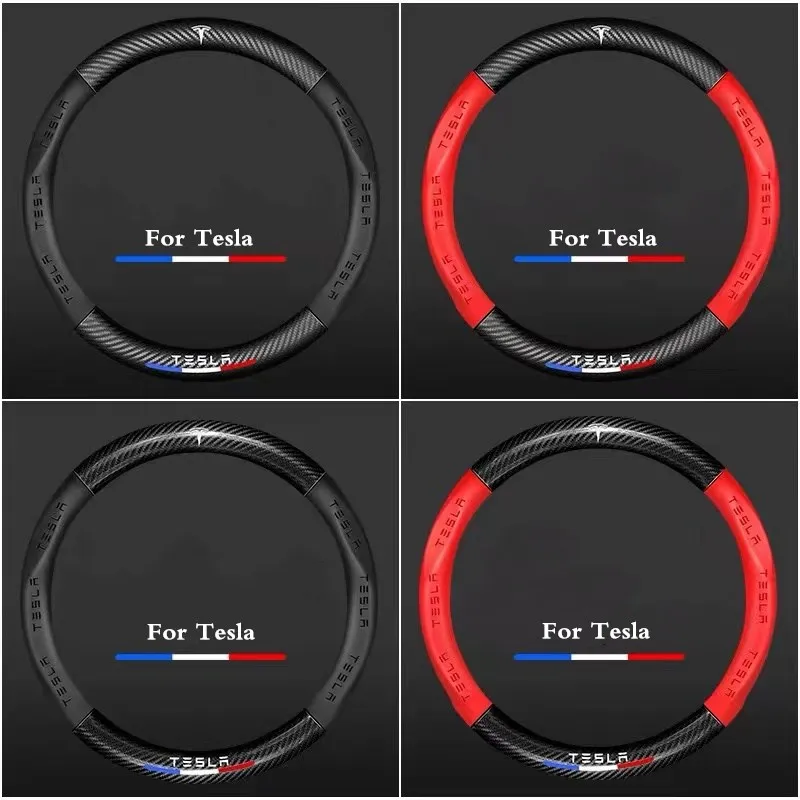 

Car Carbon Fiber Steering Wheel Cover Non-slip Suitable For Tesla Model 3 Model S Model Y Model X Auto Logo Interior Accessories