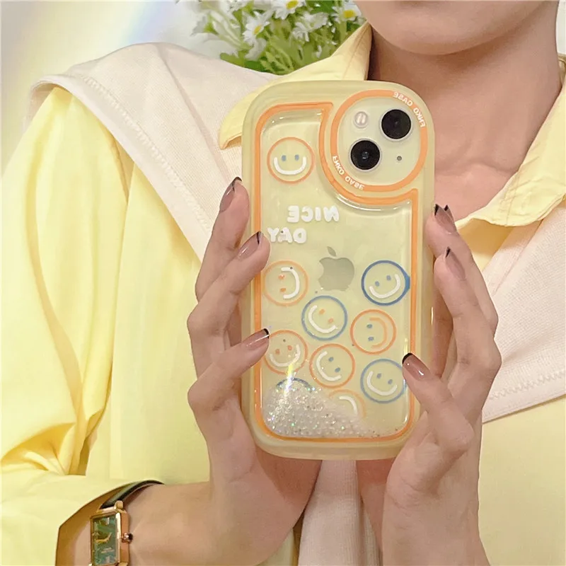 

Quicksand Cartoon Smiling Face Phone Case Cover for IPhone 11 12 13 Pro X XR XS Max Shockproof Case for IPhone 13 Cases