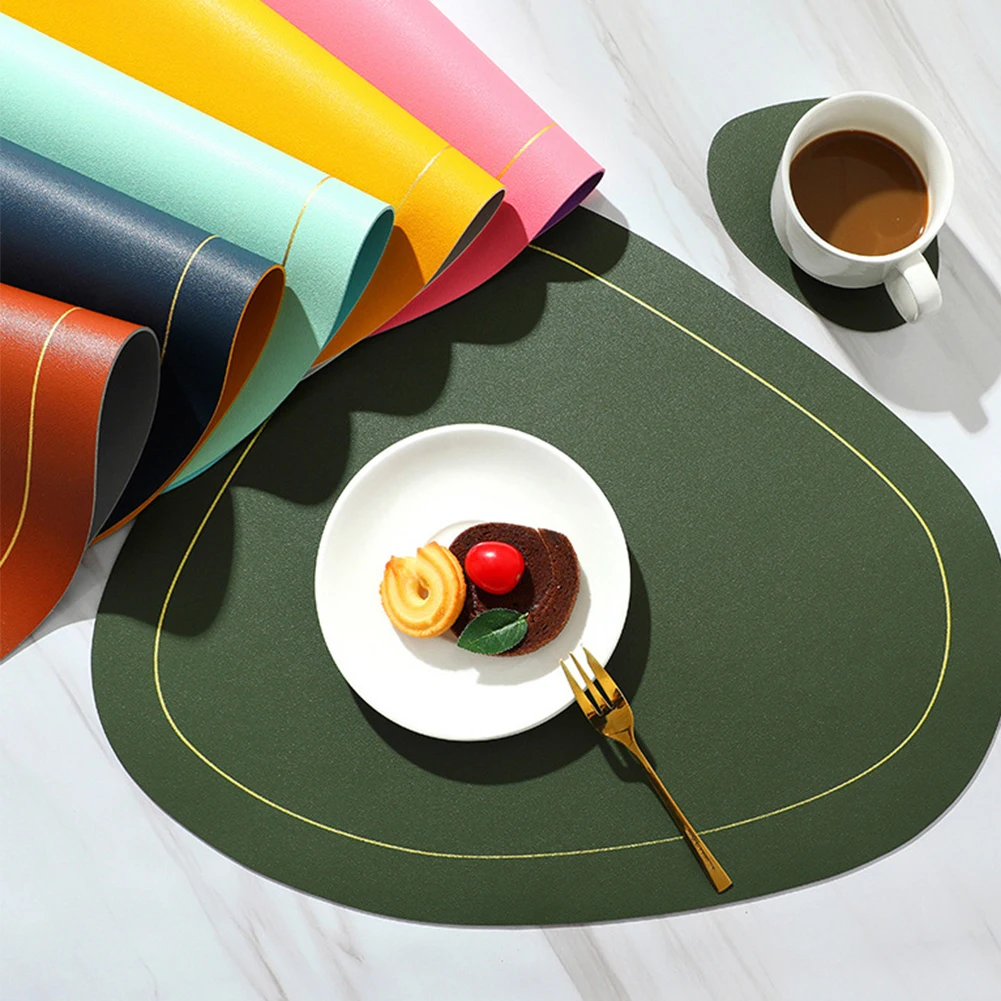 

Hot！Leather Placemats Tableware Pad Dining Table Washable Non-Slip Heat Insulation Mats Insulation Coaster Home Decor Table Mat