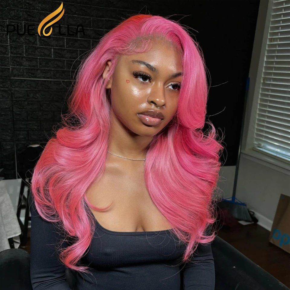 Парик розового цвета с волнистыми волосами прямые волосы из человеческих волос