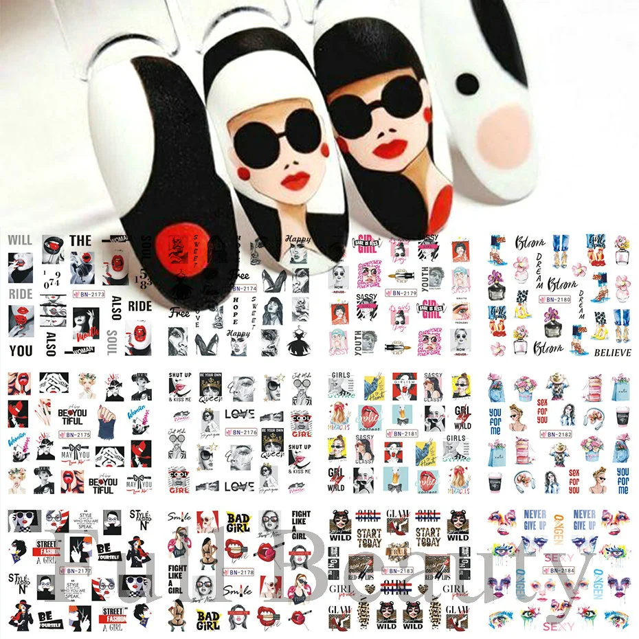 

12 видов конструкций, сексуальные губы, наклейки для ногтей, вода, вишня, поцелуй, язык, стикеры со ртом, поп слайдеры, Хэллоуин, украшение для ...