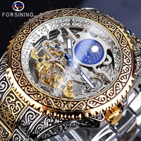 forsining fashion casual mens watches luxury mechanical tourbillon wristwatches men alloy band moon phase watch reloj hombre