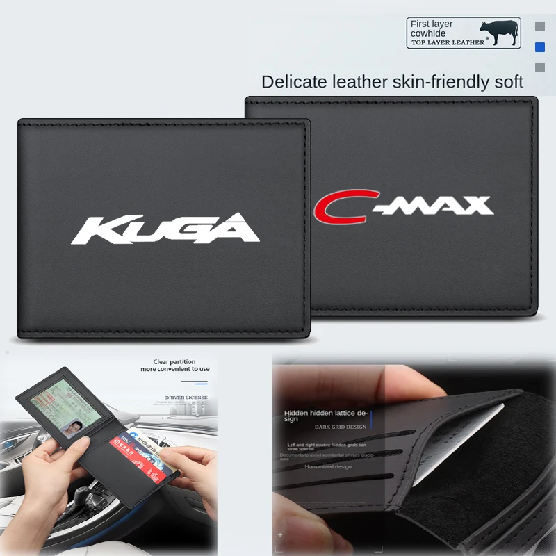 

For Ford Focus Fiesta Ranger Mondeo s max Kuga Accessories 1PC Premium top layer cowhide Driver's License Sleeve Card Holder