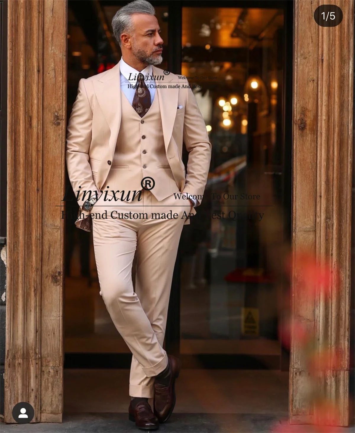 

Костюмы для мужчин с широким лацканом бежевого цвета на одной пуговице, облегающие смокинги для жениха на свадьбу, комплект из 3 предметов, деловой мужской блейзер, Terno Masculino