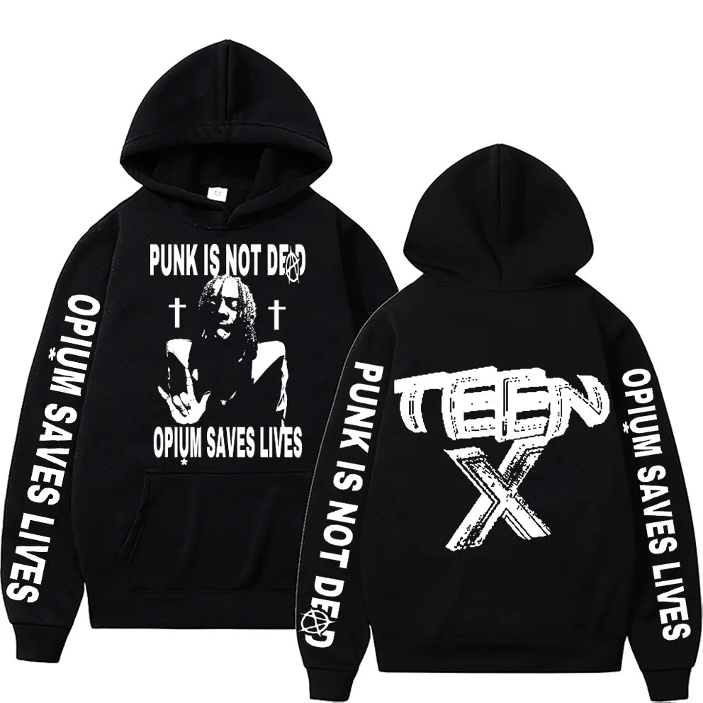 

Rap Playboi Carti Punk Is Not Ded Opium Saves Lives Double Sided Print Hoodie Men's Tupac Sweatshirt Men Women Hip Hop Hoodies