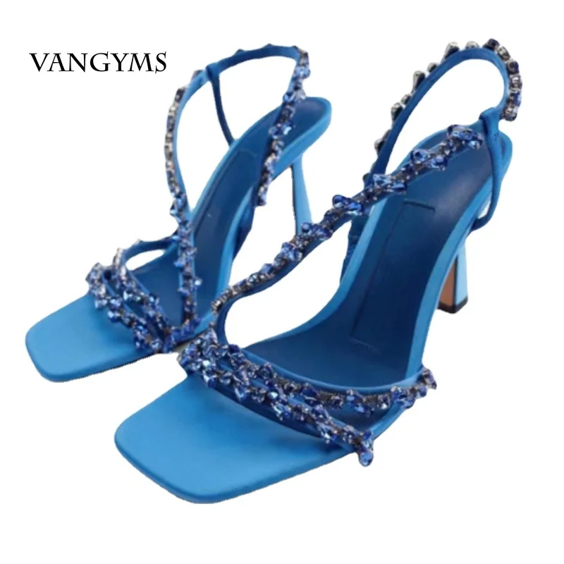 

VANGYMS Ankle Luxury Rivet High Heeled Shoes 2022 Summer Women's Pumps Pointed Versatile Sexy Prom Women's Sandals 8cm Sandalias
