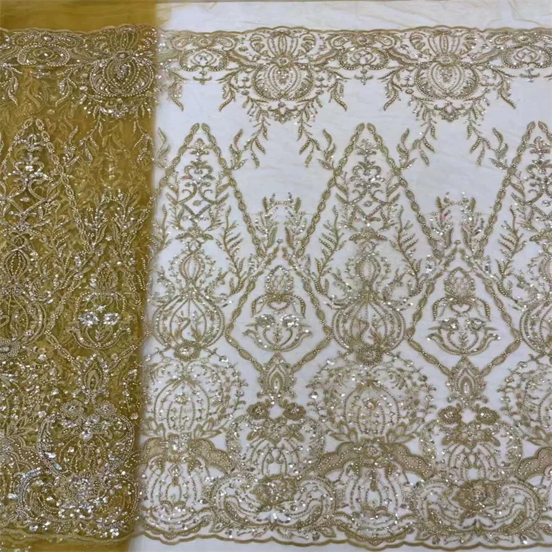 Новейшая кружевная ткань из бисера 2023 Высококачественная африканская с