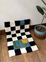 nordic black white checkered area rugs absorbent pad toilet door carpet tufted bathroom floor mat home kitchen rug aesthetic