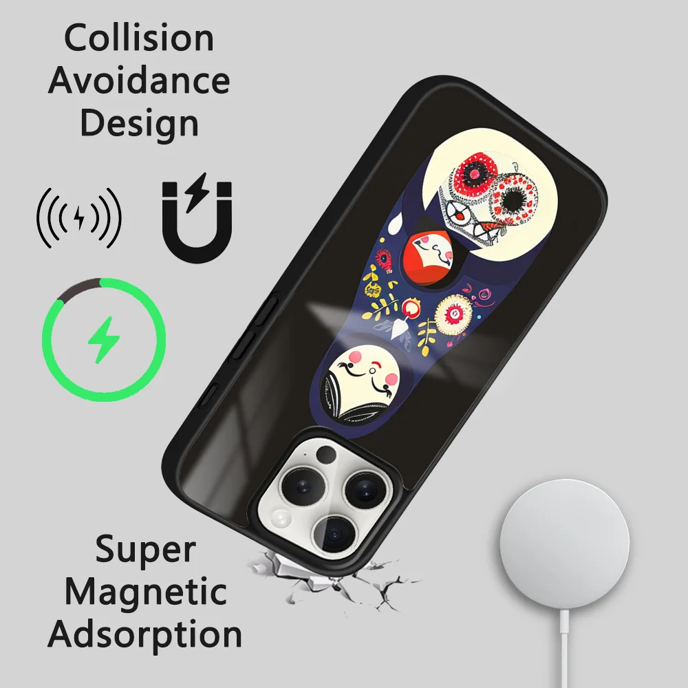 Фото Matryoshka Doll Russia Art Phone Case For iPhone 16 15 14 13 12 11 Pro Max Plus Mini Magsafe Mirror Wireless Magnetic Cover №4