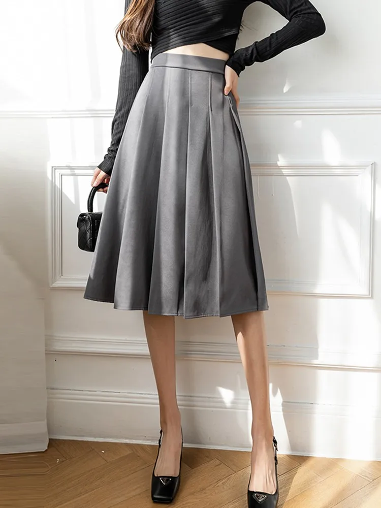 

Ladies Elegant A-line Long Skirts New Arrival 2022 Spring Korean Style All-match High Waist Women Casual Pleated Skirt W968