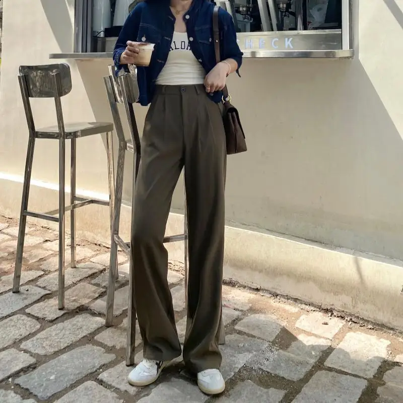 

Brown Elegant Wide-Leg Trousers Women's Spring and Summer High Waist Slender Loose Drape Drag Tall Casual Straight-Leg Pants