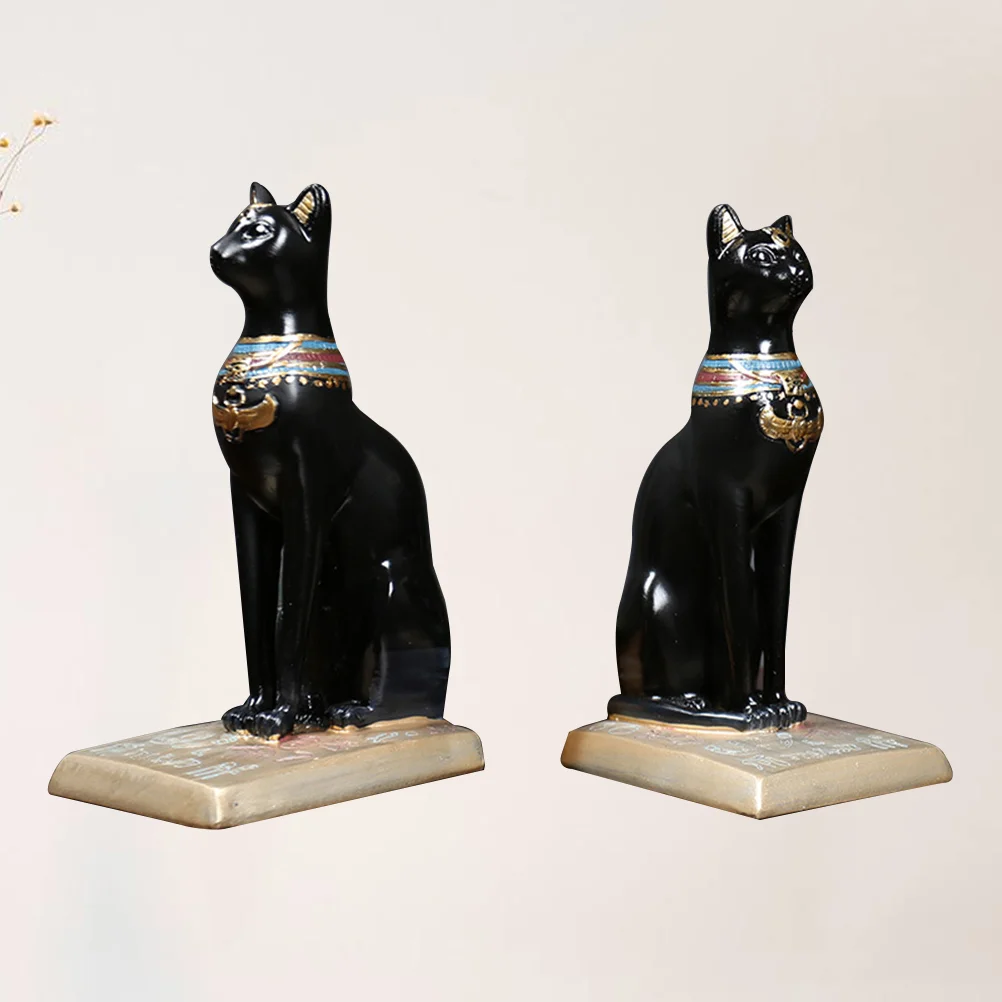 

2 Pcs Creative Fortune Bookend Indian Style Book Stand Cat Ornament Resin Sculpture Study Desktop Model Book Stand for Home