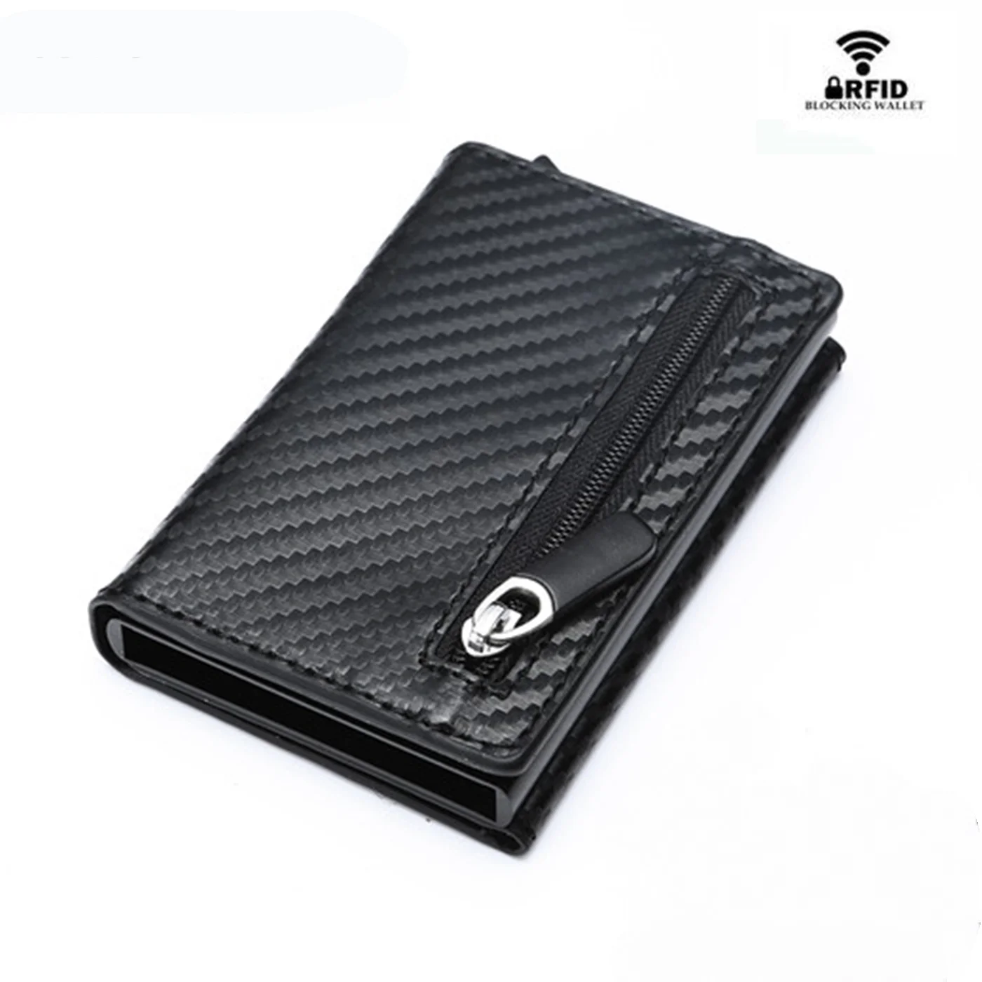 

Bycobecy Customized Card Holder Box Cases Men's Zipper Wallet RFID Blocking Aluminum Box PU Leather Pop-up Magnetic Coin Purese