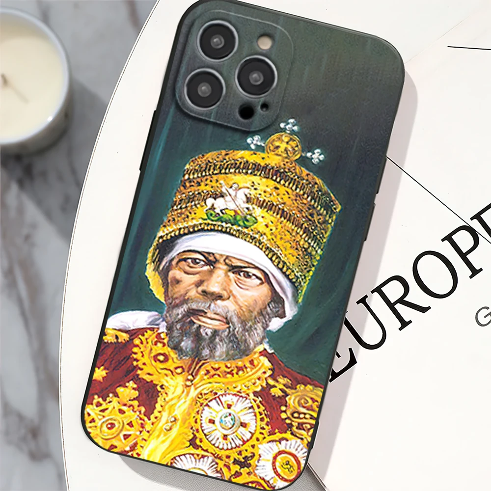 Emperor Menelik II of Ethiopia Phone Case for iPhone 12 11 13 14 15 16 Max Pro Plus Black Soft Silicone Cover