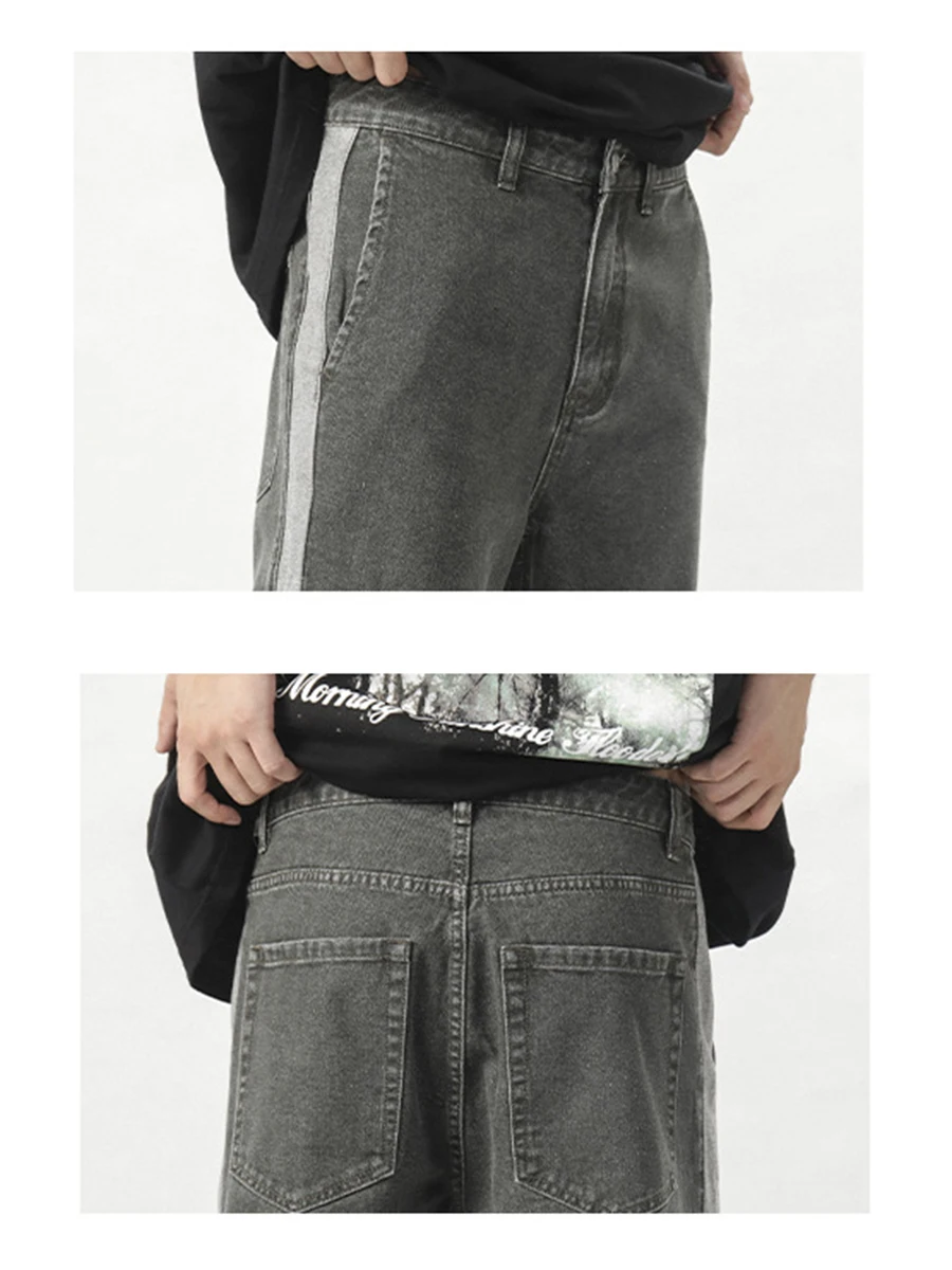 4 Colors Loose Jeans Men's Fashion Casual Wide Leg Pants Street Loose Hip Hop Straight Pants Hip Hop Patchwork Pants Streetwear