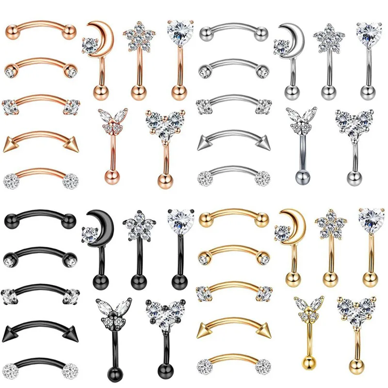 

Eyebrow Piercing Set 16G Curved Barbell Piering Rook Daith Earring Bulk Cartilage Helix Jewelry Tragus Piercing Labret Lip Ring