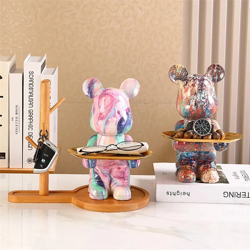 

Скандинавский разноцветный медведь из смолы с подставкой для ключей, подставка для хранения ювелирных изделий, декор для комнаты с животны...