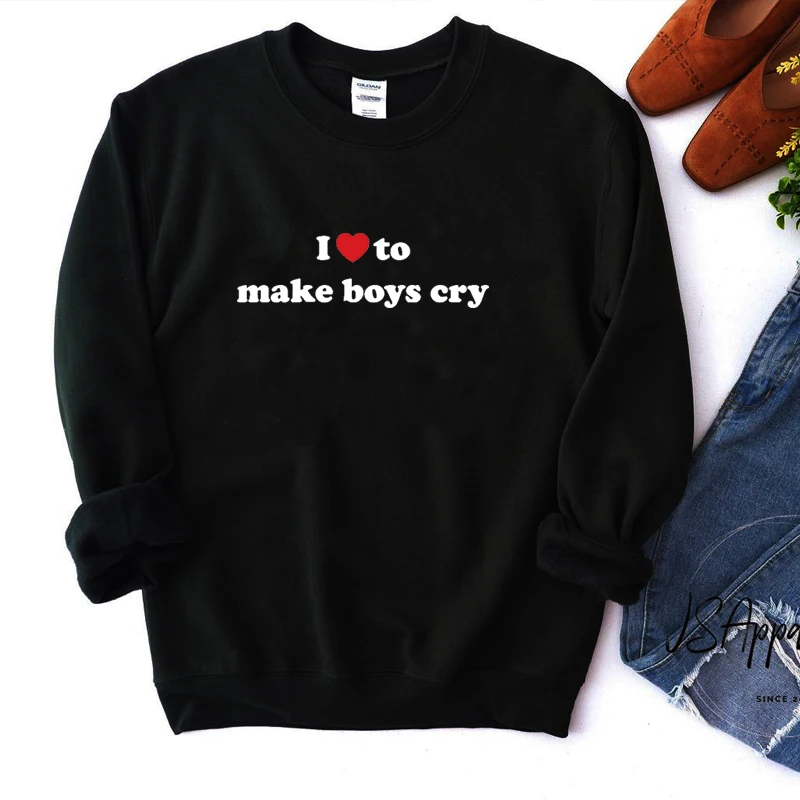 

Женский свитшот в стиле панк с надписью «I Love To Make Boys Cry»