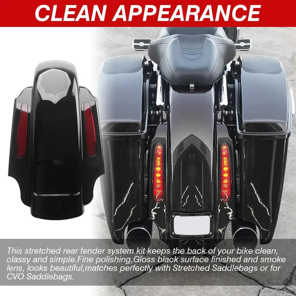 Фото Система расширенного заднего крыла мотоцикла со светодиодной подсветкой для Harley Touring Road King Electra Street Glide FLHTC FLHR FLTR 93-2008 №4
