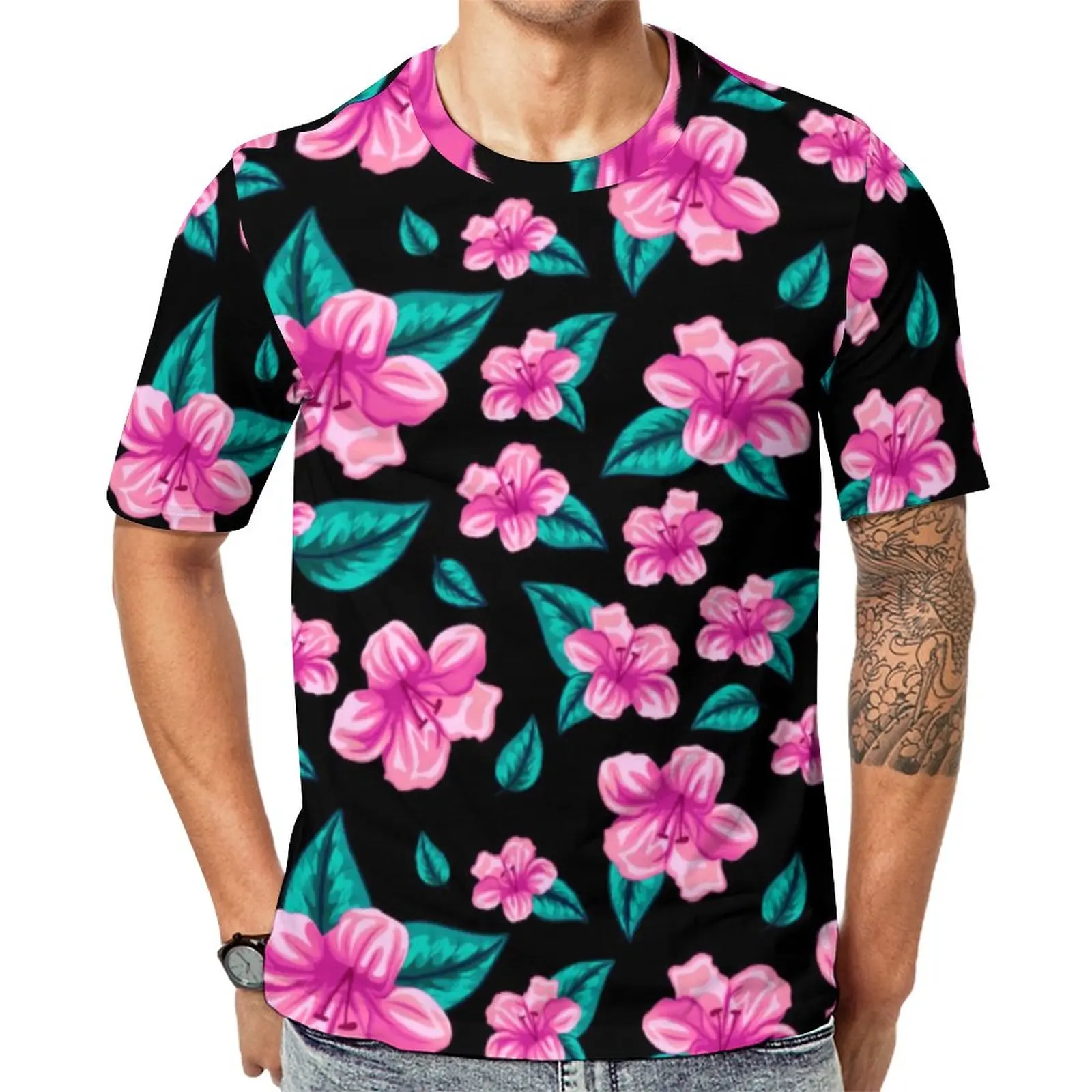 

Hawaiian Hibiscus Flower T Shirt Male Tropical Floral Print Aesthetic T-Shirts Original Vintage Tees Short-Sleeve Big Size Tops