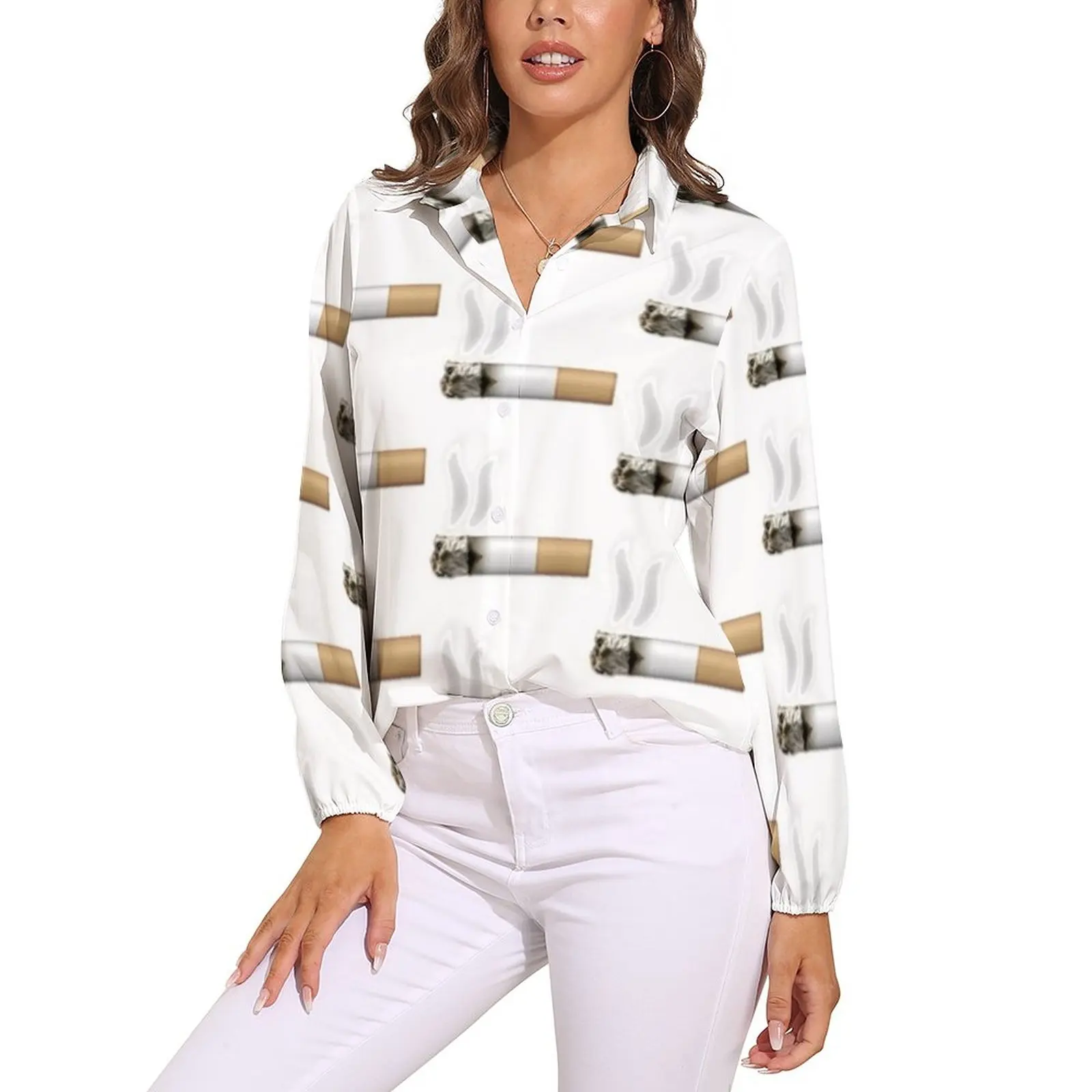 

Cigarette Blouse Smoking V Neck Unique Harajuku Ladies Shirt Evening Top Shirts