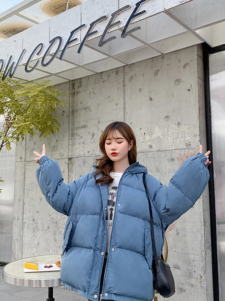 New 2022 Women Short Jacket Winter Thick Hooded Cotton Padded Coats Female Korean Loose Puffer Parkas Ladies Oversize Outwear