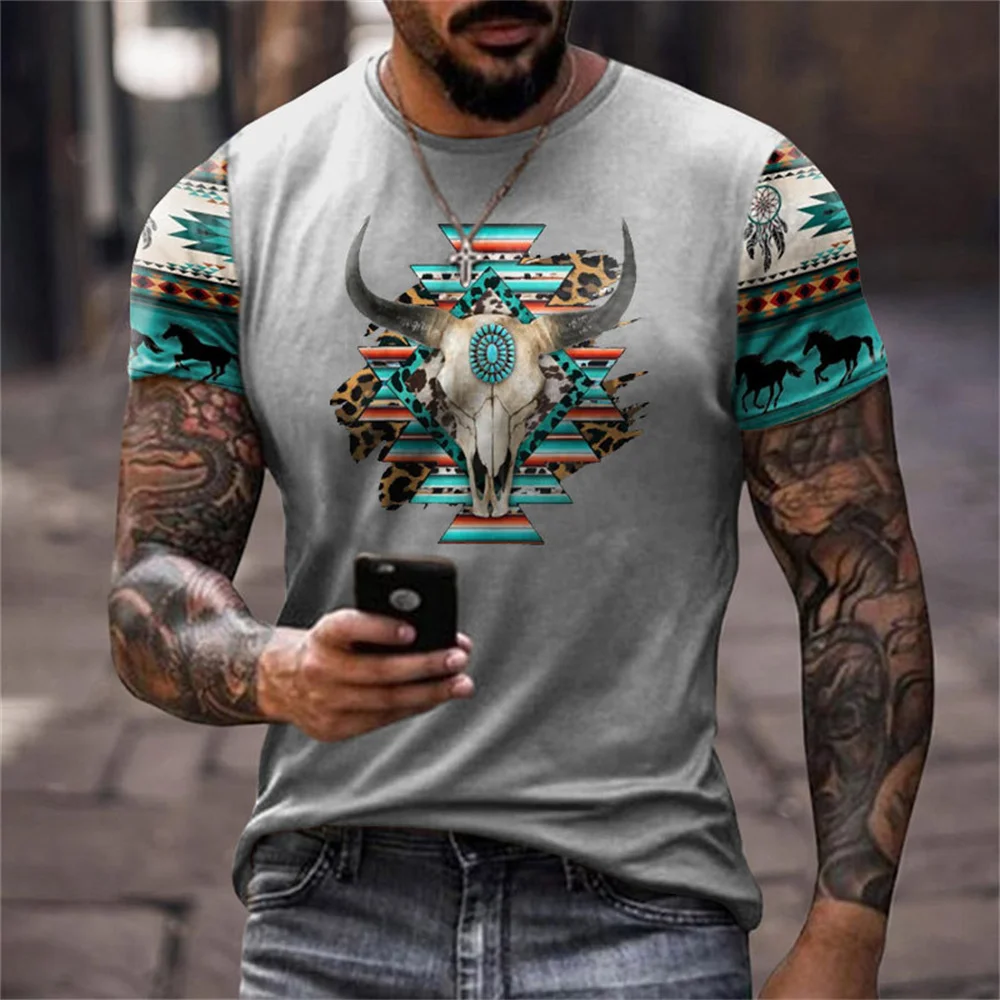 

Denim printed men's T-shirt Vintage totem shirt men's O neck Sweatshirt short sleeved shirt 3D printed T-shirt