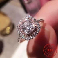 square princess pink topaz jewelry s925 sterling silver color ring diamond jewelry wedding bizuteria gemstone ring women box