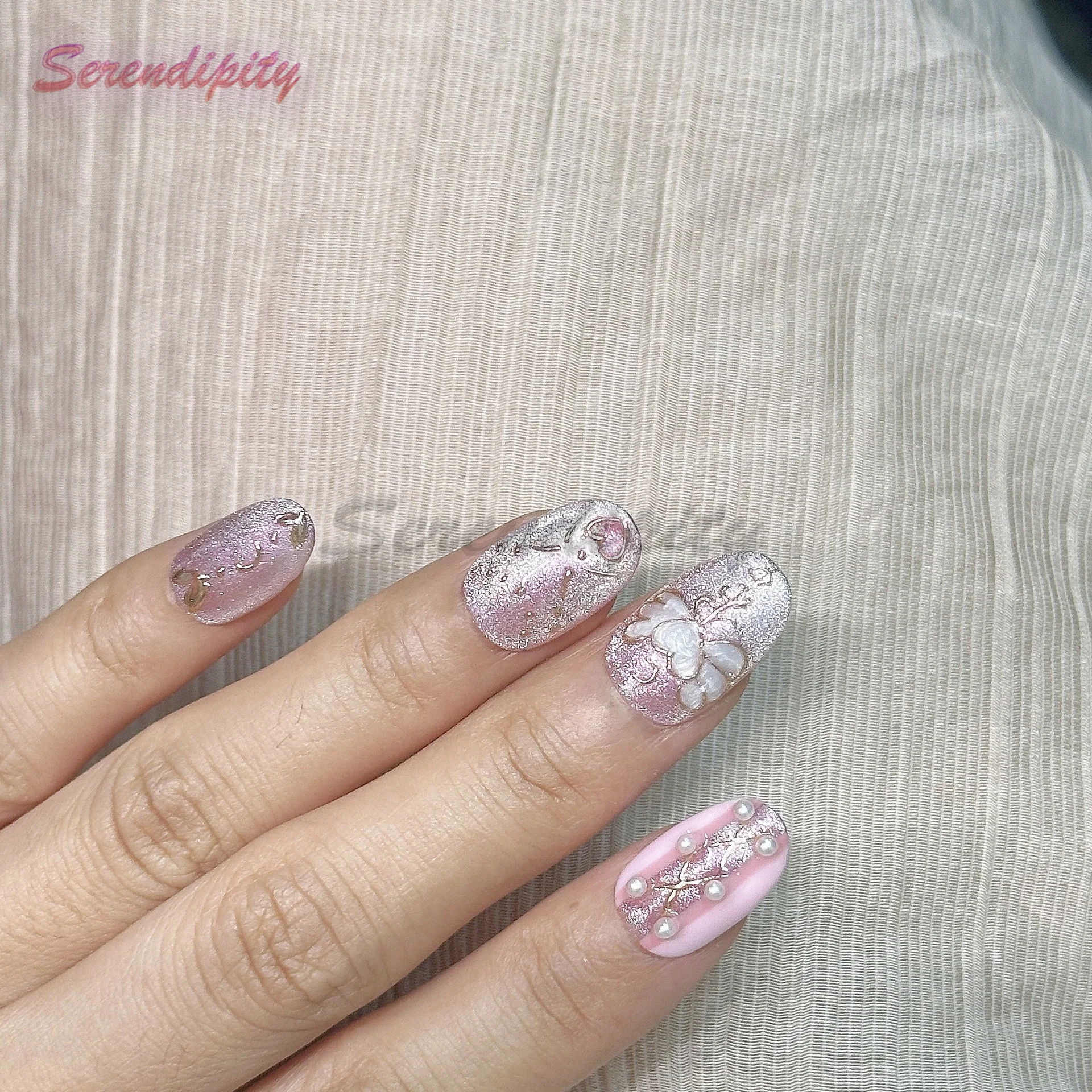 10 шт. накладные ногти нарисованные вручную 3D вода лед луна кошачьи глаза Аврора