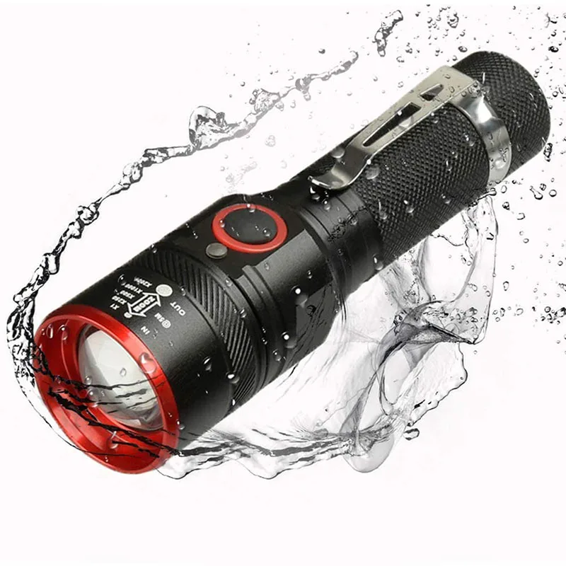

Rechageable XML-T6 LED Flashlight Torch Micro USB port lantern with headbank 4 lighting modes Zoomable Fishing outdoor lighting