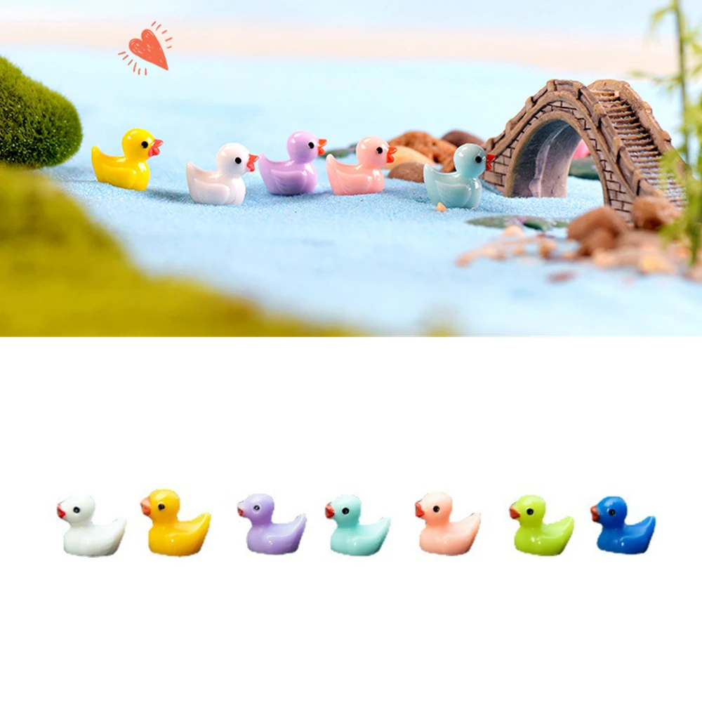 

10pcs Colorful Duck miniature figures decor mini fairy garden cartoon animals Moss micro landscape ornaments resin baby toy