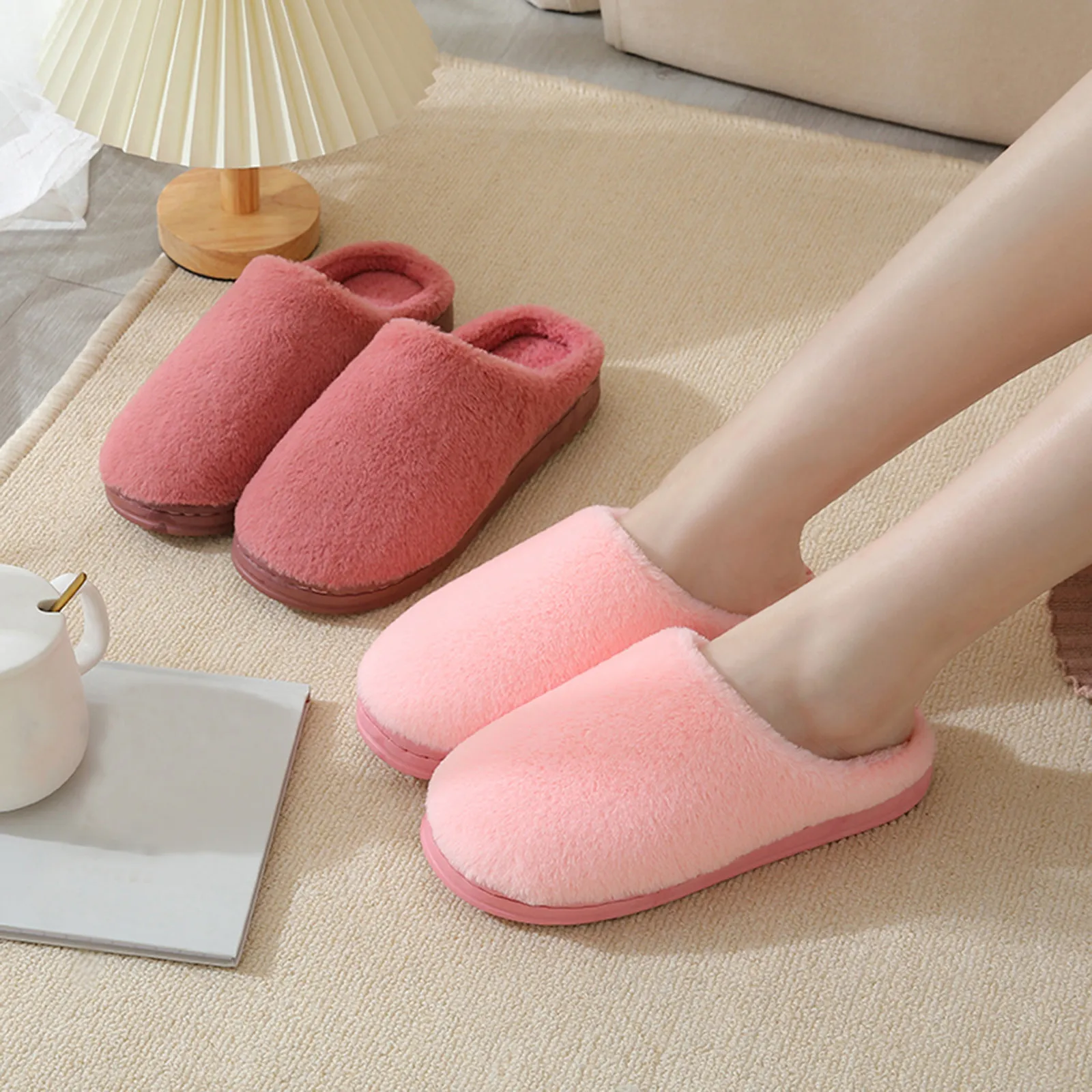 Тапочки женские домашние плюшевые мягкие хлопковые тапочки Нескользящие для