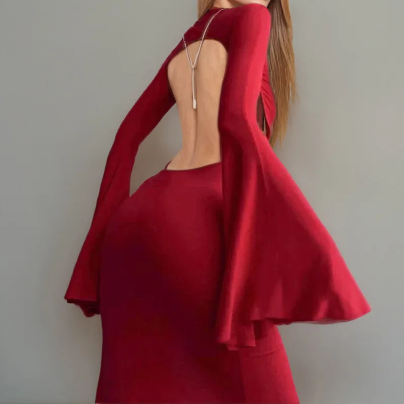 Женское платье макси с высоким воротом и длинными рукавами-фонариками