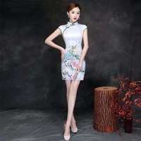 imitation silk cheongsam short single layer digital printing chinese traditional dress chinese style modern