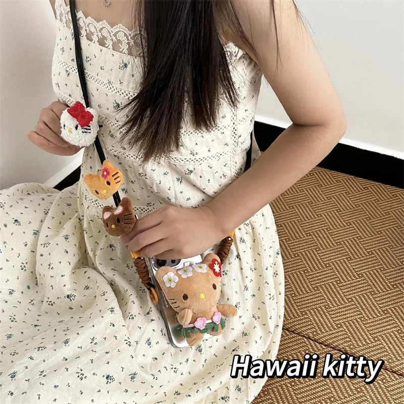 

Sanrio Black Skin Hello Kitty Phone Back Clip Lanyard Crossbody Chain Phone Case Accessories Straps Oblique Hanging Detachable