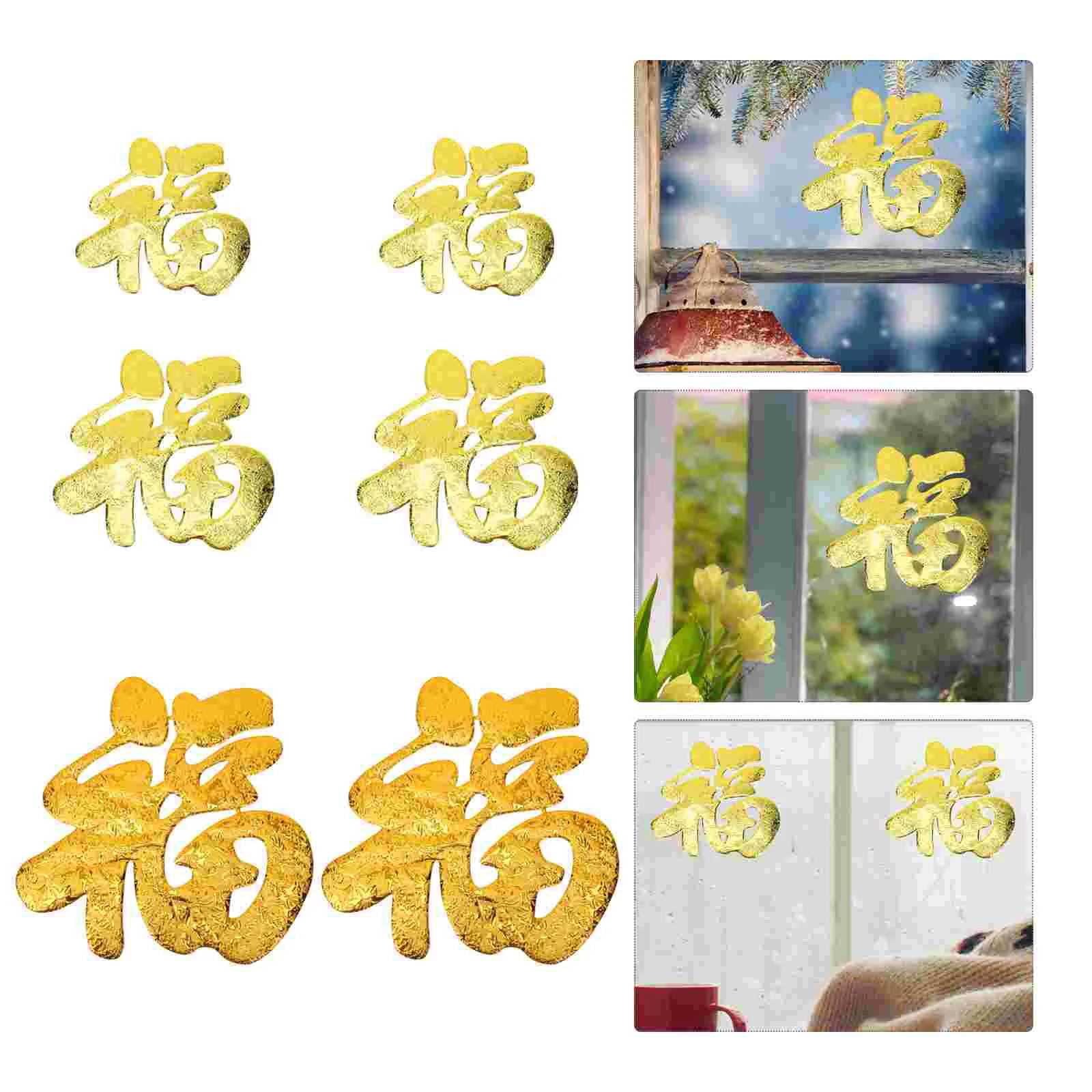 

6pcs Chinese New Year Fu Character Decals Window Stickers New Year Party Decors