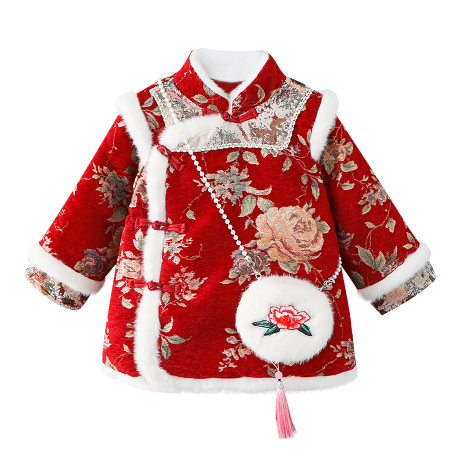 

Toddler Baby Kids Girls Cute Soft Dresses Thick Warm Chinese Year Patchwork Tulle Princess Dress for Girl Tulle Lace