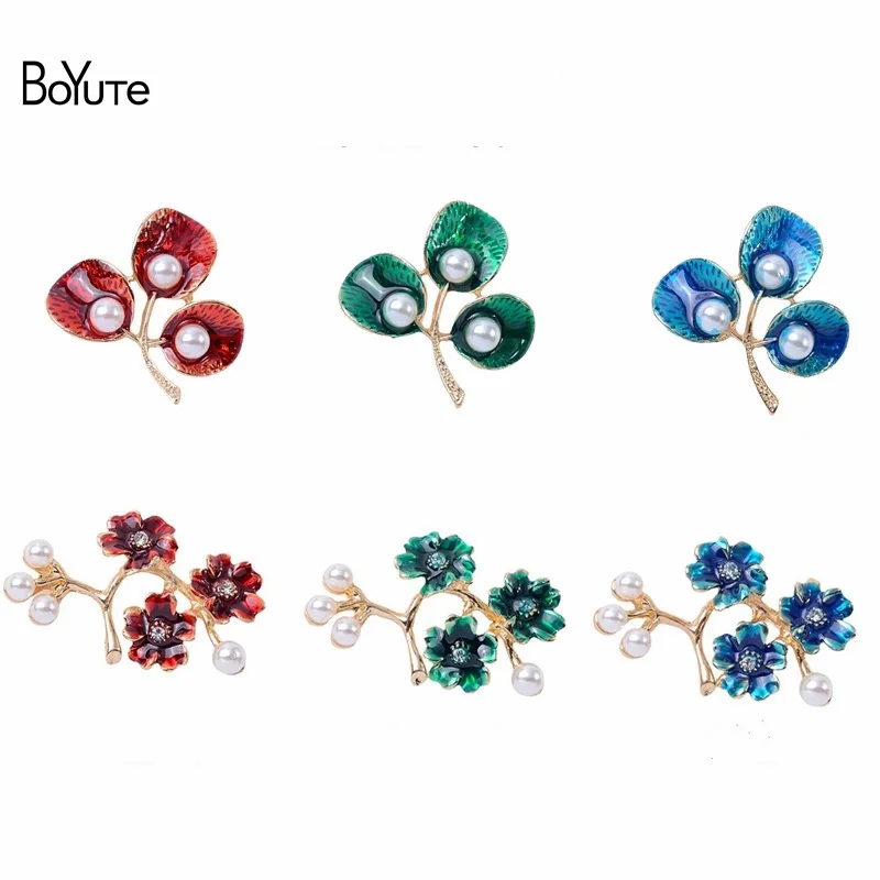 

BoYuTe (10 Pieces/Lot) Drop Oil Inlaid Pearl Flower Branch Leaf Alloy Accessories Enamel Diy Handmade Materials