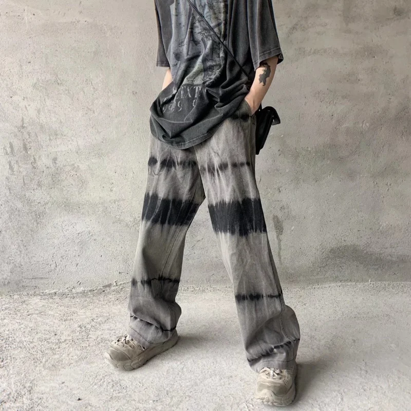 DEEPTOWN Y2K Black Jeans Men Streetwear Straight Denim Pants Loose Casual Fashion Trousers Male Hip Hop Patchwork Distressed