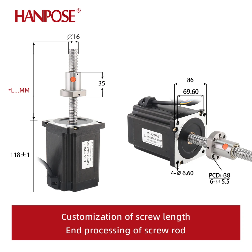 Шаговый двигатель с шариковым винтом 34HS11860-SFU1605 крутящий момент шарикового винта