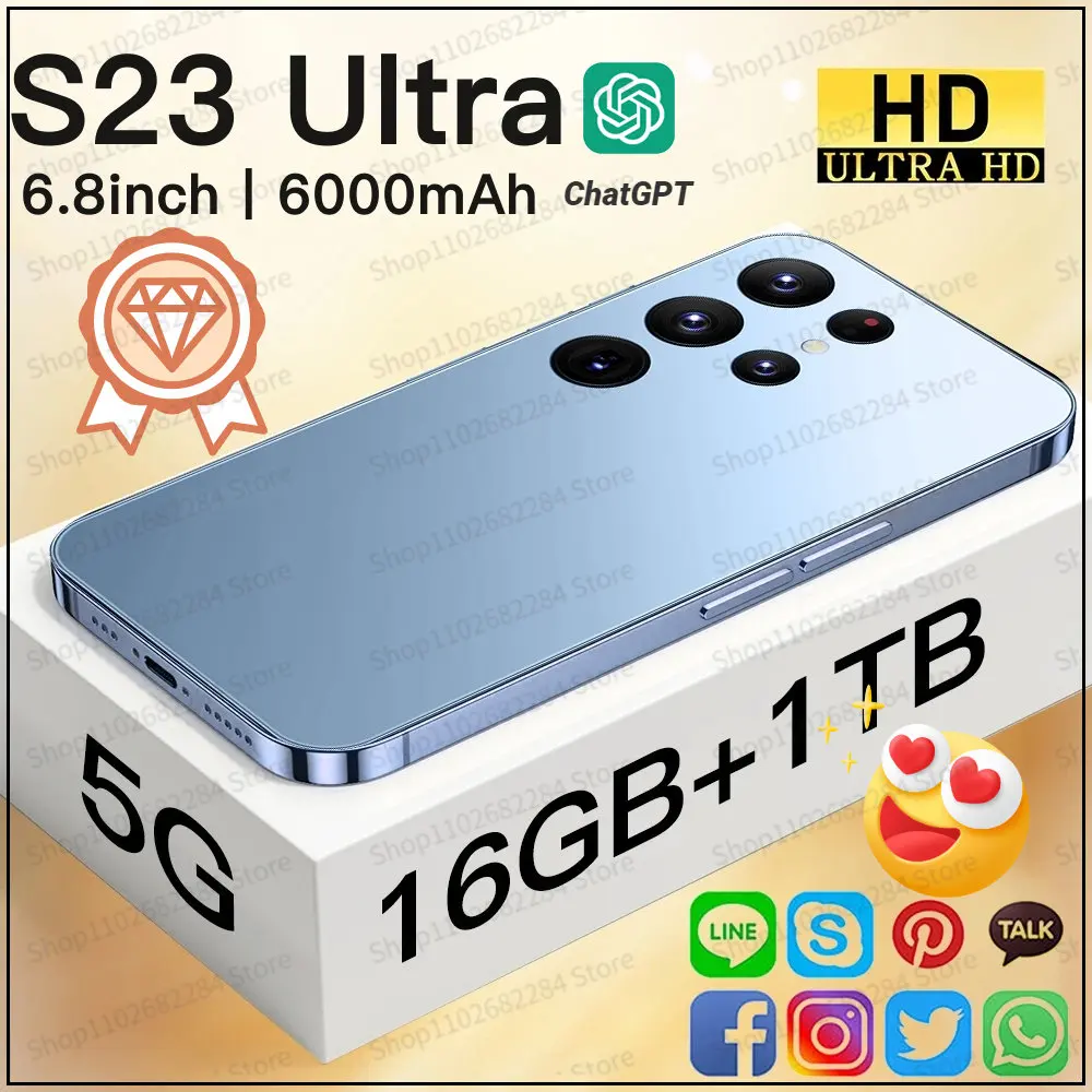 

Смартфон S23, 6,8 дюйма, 6000 мАч, 16 ГБ + 1 ТБ