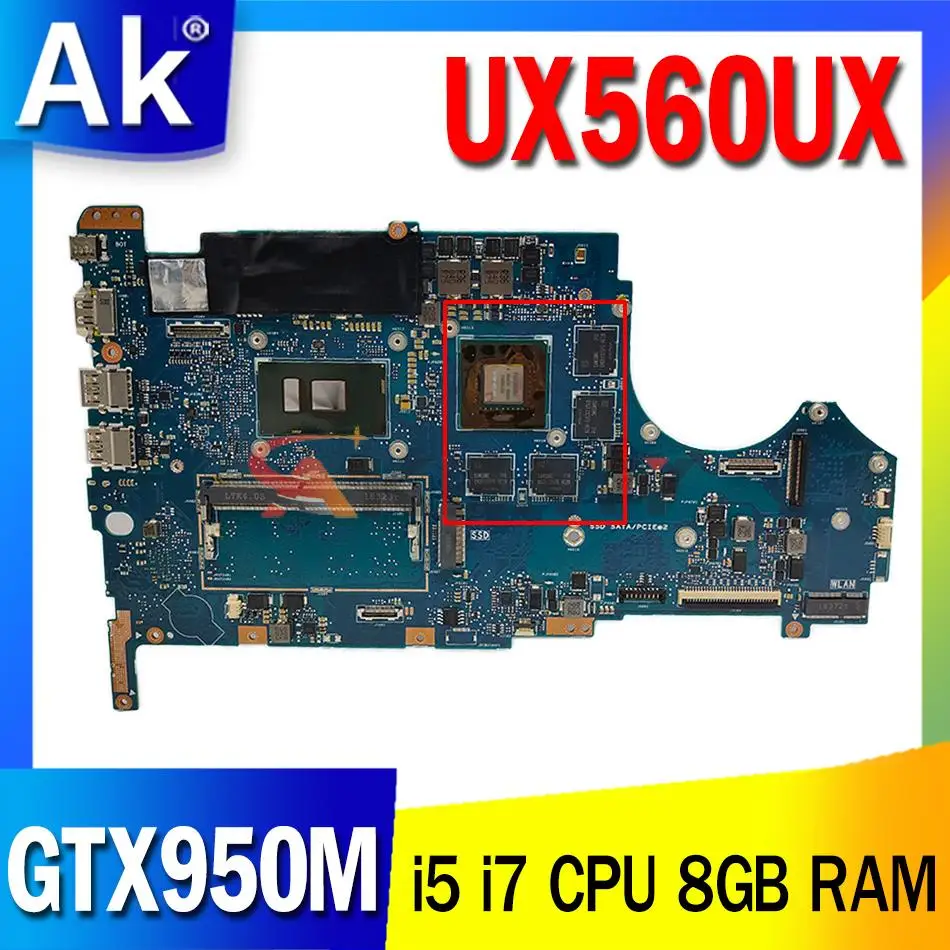 

Оригинальная материнская плата UX560UX, процессор I5 I7, 8 ГБ ОЗУ, GTX950M GPU для ASUS UX560U UX560UQK UX560UQ Q534U Q534UX Q534UQ, материнская плата для ноутбука