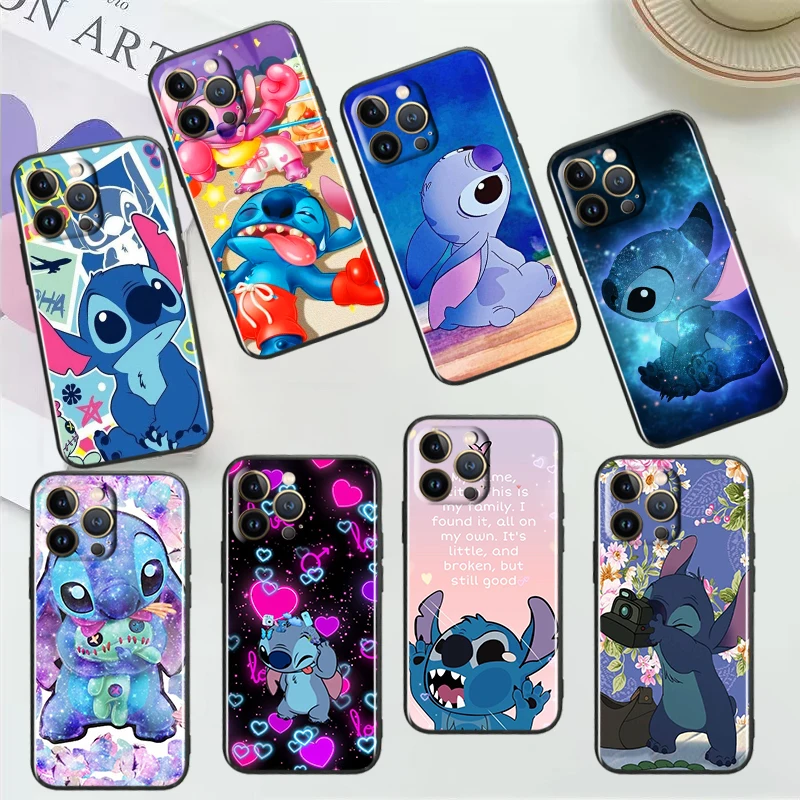 

Cartoon Animation Lilo Stitch For Apple iPhone 14 13 12 11 Pro Max Mini XS Max X XR 7 8 Plus SE2020 Black Phone Case Cover