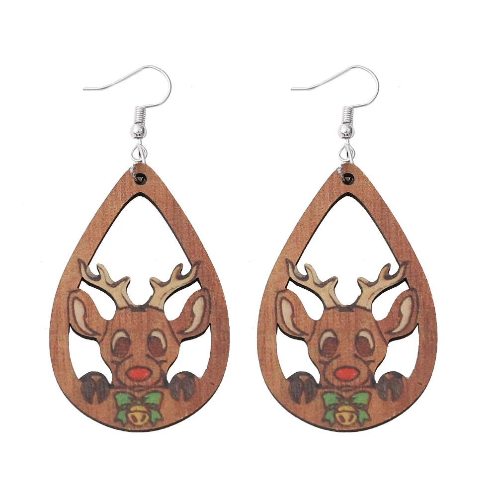 

Cute Deer Christmas Pendant Earrings for Women Fashion Wood Dangle Earrings 2023 New Year Xmas Gifts Jewelry