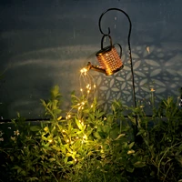 watering can hanging solar powered lantern garden art light led decor metal waterfall string for patio yard pathway plant vine