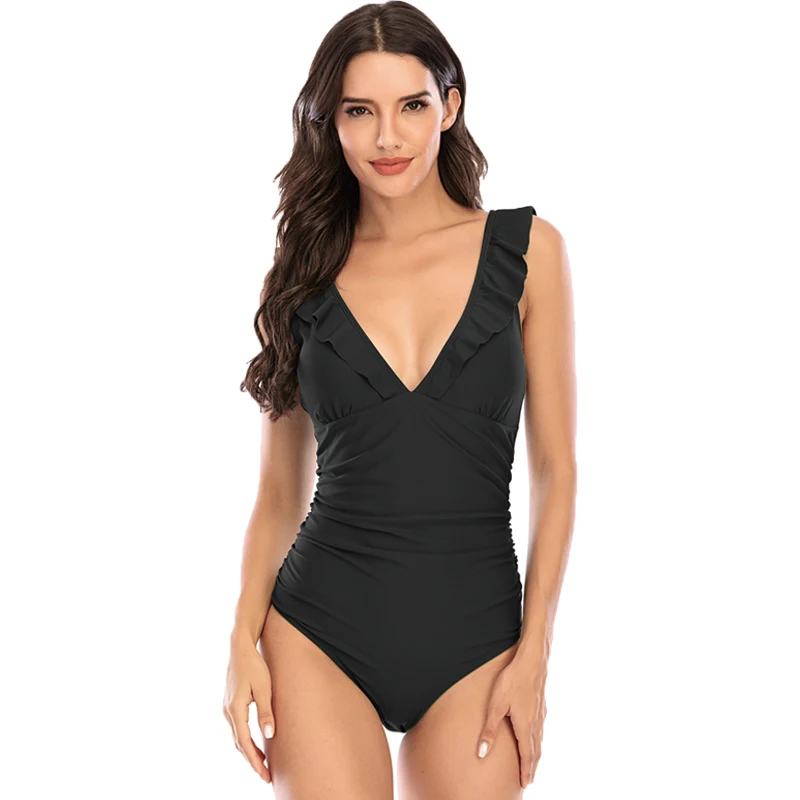 

Bikini Solid Color Fly Edge Covers the Belly and Shows Thin One-piece Conservative Swimsuit Women Beach Dress Woman Women's Suit